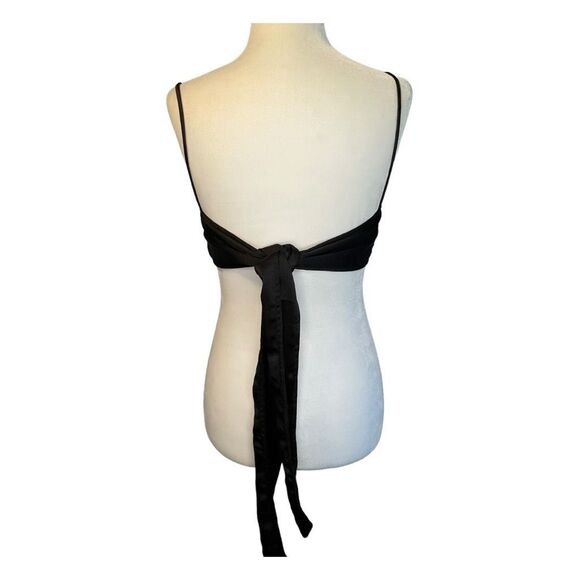 Motel Rocks Zashe Satin Tie Back Halter Top Black Spaghetti Straps Cropped S - Picture 5 of 7